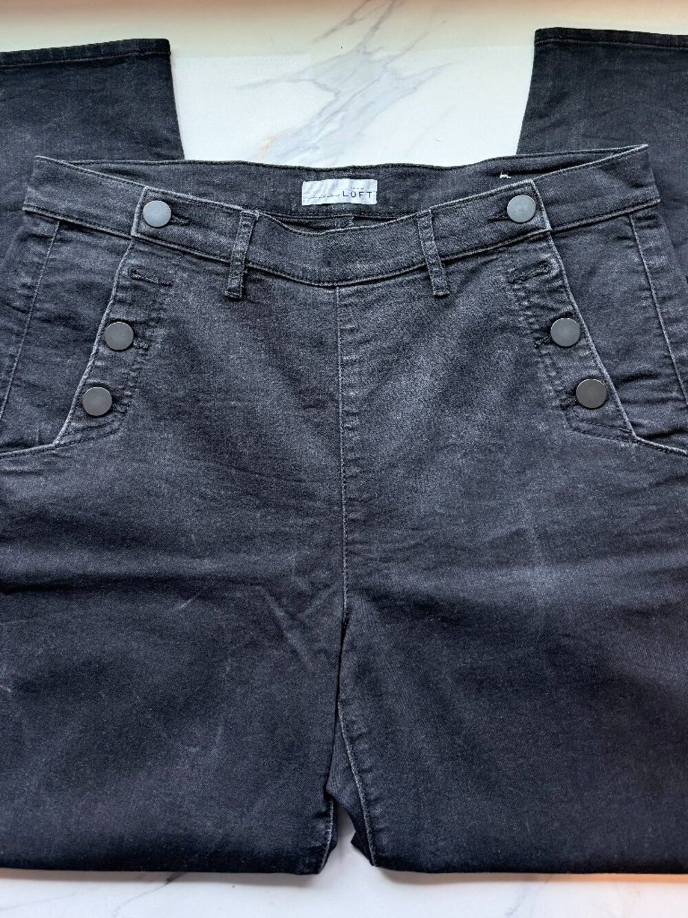 ✨ LOFT Black Acid Wash Modern Skinny Jeans 12/31 Sailor Buttoned ✨ 0021